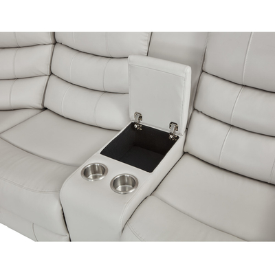 Power Recliner Corner Sofa with 2 Power Recliner Seats and Storage Box and Bluetooth Audio Speaker and LED Light, Beige Breathable Leatherette