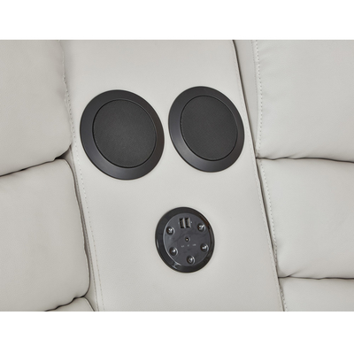 Power Recliner Corner Sofa with 2 Power Recliner Seats and Storage Box and Bluetooth Audio Speaker and LED Light, Beige Breathable Leatherette