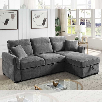L-Shaped Reversible Sectional Sleeper Sofa with Pull-Out Bed and Storage, Dark Gray Chenille