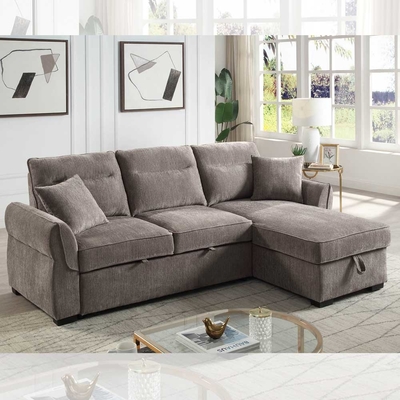 L-Shaped Reversible Sectional Sleeper Sofa with Pull-Out Bed and Storage, Brown Chenille