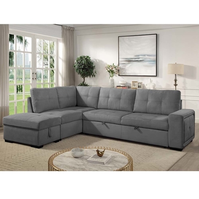 L-Shaped Sectional Sleeper Sofa with Pull-Out Bed and Storage, Graphite Fabric