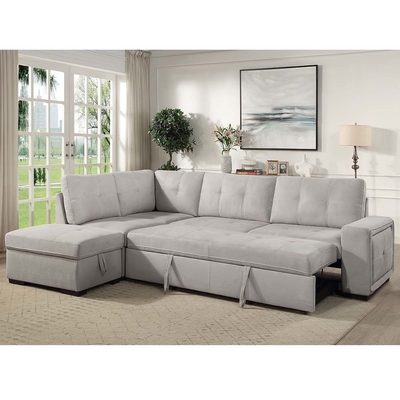 L-Shaped Sectional Sleeper Sofa with Pull-Out Bed and Storage, Gray Fabric