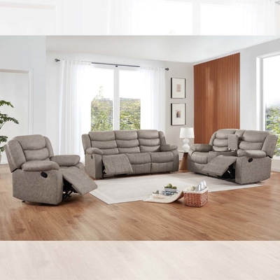 Recliner Sofa set with Storage Box, Taupe Fabric-like vinyl