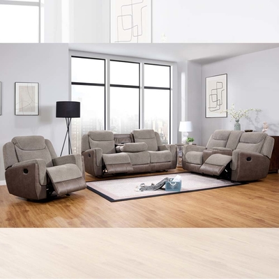 Recliner Sofa set with Dropdown Table and Storage Box, Light brown &amp; Brown Fabric