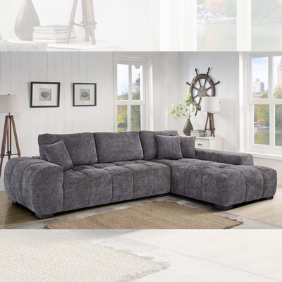L-Shaped Sectional Sofa with 3 Pillows, Gray Chenille