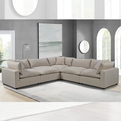 Sectional Modular Sofa with Feather Blend Seat Cushion and Pillows, Gray Linen