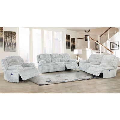 Power Recliner Sofa set with Power Recliner Seats and Storage Box, Gray Corduroy Fabric