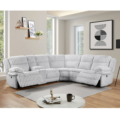 Power Recliner Corner Sofa with 2 Power Recliner Seats and Storage Box, Gray Corduroy Fabric