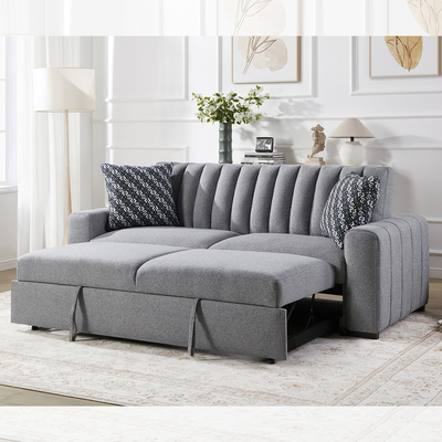 Queen Size Convertible Sleeper Sofa Bed, Comfortable Pull-Out Bed with Adjustable Backrest, Futon Sofa Bed, Gray Fabric