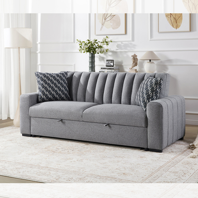 Queen Size Convertible Sleeper Sofa Bed, Comfortable Pull-Out Bed with Adjustable Backrest, Futon Sofa Bed, Gray Fabric