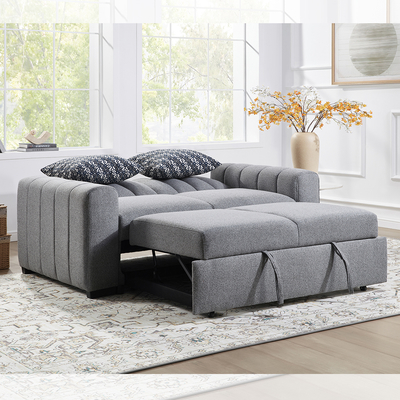 Full Size Convertible Sleeper Sofa Bed, Comfortable Pull-Out Bed with Adjustable Backrest, Futon Sofa Bed, Gray Fabric