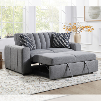 Full Size Convertible Sleeper Sofa Bed, Comfortable Pull-Out Bed with Adjustable Backrest, Futon Sofa Bed, Gray Fabric