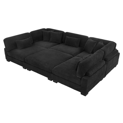 Sectional Modular Sofa, Black Corduroy Fabric
