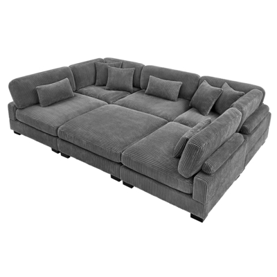 Sectional Modular Sofa, Gray Corduroy Fabric