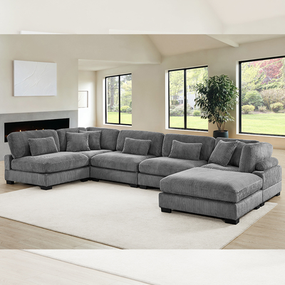 Sectional Modular Sofa, Gray Corduroy Fabric