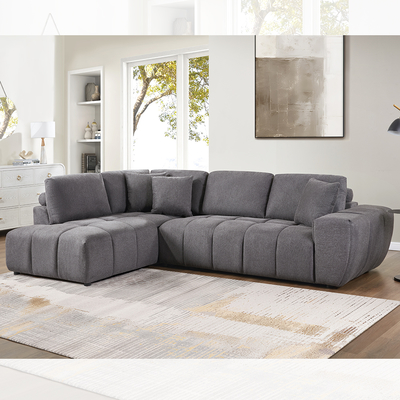 L-Shaped Sectional Sofa with 3 Pillows, Dark Gray Fabric