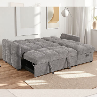 L-Shaped Sectional Sleeper Sofa with Pull-Out Bed and Adjustable Backrest and Storage Chaise, Gray Fabric