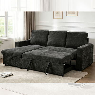 L-Shaped Reversible Sectional Sleeper Sofa with Pull-Out Bed and Storage, Charcoal Gray Fabric