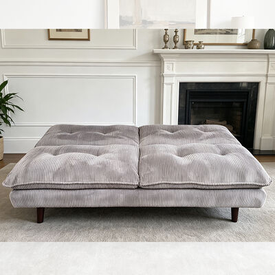 Convertible Sofa Futon, Gray Corduroy Fabric