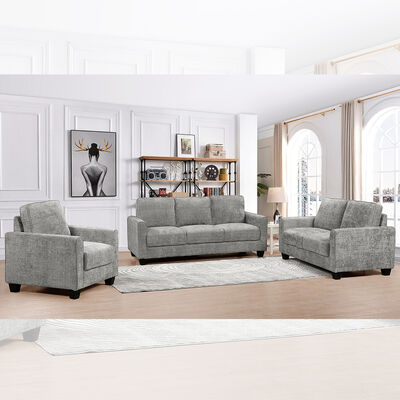 3 Piece Sofa set, Gray Fabric