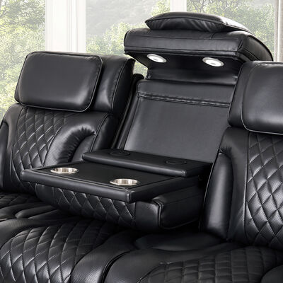 Power Recliner Sofa set with Power Headrests and Dropdown Table and Speaker and Storage and LED Light, Massage Function, Black Leatherette