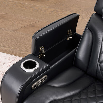 Power Recliner Sofa set with Power Headrests and Dropdown Table and Speaker and Storage and LED Light, Massage Function, Black Leatherette