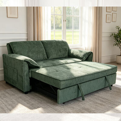 Futon Sofa Bed, Convertible Sleeper Sofa Bed, Comfortable Pull-Out Bed with Adjustable Backrest, Green Fabric