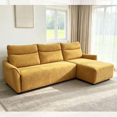 L-Shaped Sectional Sleeper Sofa with Pull-Out Bed and Storage, Mustard Yellow Fabric
