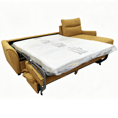 L-Shaped Sectional Sleeper Sofa with Pull-Out Bed and Storage, Mustard Yellow Fabric