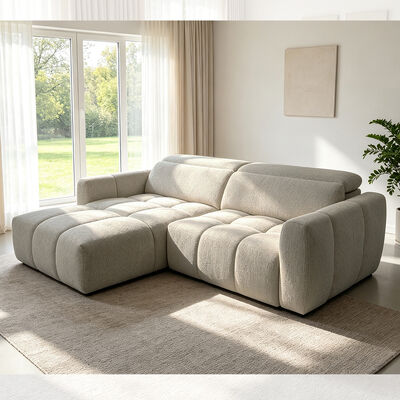 Sectional Sofa with Power Pull-out Bed and Adjustable Headrest, Light Gray Fabric