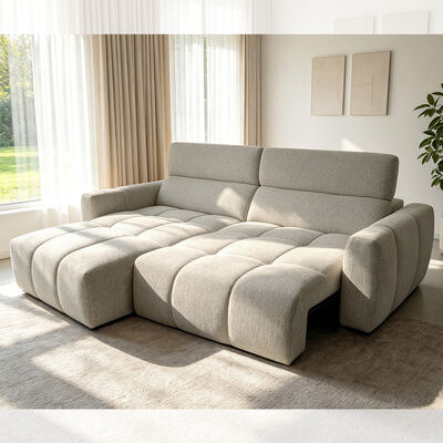 Sectional Sofa with Power Pull-out Bed and Adjustable Headrest, Light Gray Fabric