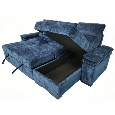 L-Shaped Reversible Sectional Sleeper Sofa with Pull-Out Bed and Storage, Navy Fabric