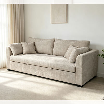 Sofa with Pull-Out Bed and Pillows, Taupe Fabric