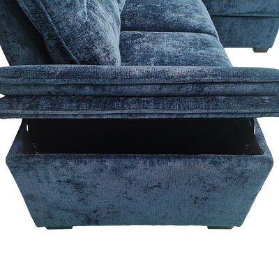 L-Shaped Reversible Sectional Sleeper Sofa with Pull-Out Bed and Storage, Navy Fabric