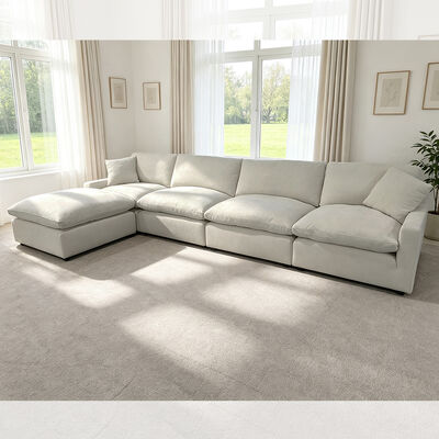 Sectional Modular Sofa with Feather Blend Seat Cushion and Pillows, Light Gray Fabric