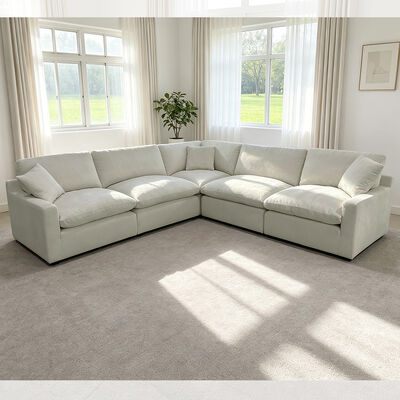 Sectional Modular Sofa with Feather Blend Seat Cushion and Pillows, Light Gray Fabric