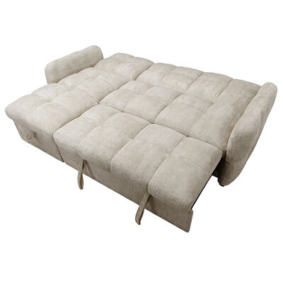 L-Shaped Sectional Sleeper Sofa with Pull-Out Bed and Adjustable Backrest and Storage Chaise, Sand Fabric