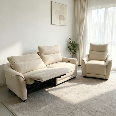 Power Recliner Sofa set with Zero Gravity and Wall Hugger, High-Density Foam, Beige Fabric