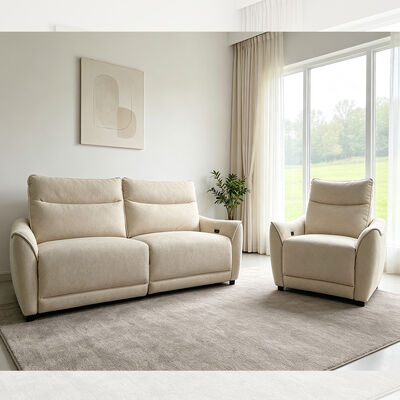 Power Recliner Sofa set with Zero Gravity and Wall Hugger, High-Density Foam, Beige Fabric