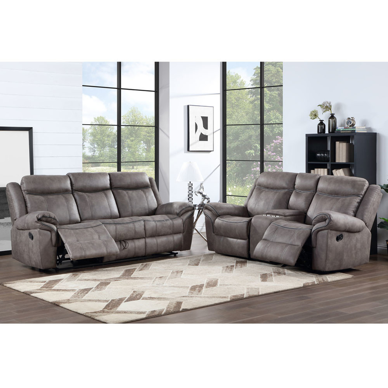 Recliner Sofa set with Dropdown Table and Drawer and Storage Box, Light Gray Fabric-like vinyl
