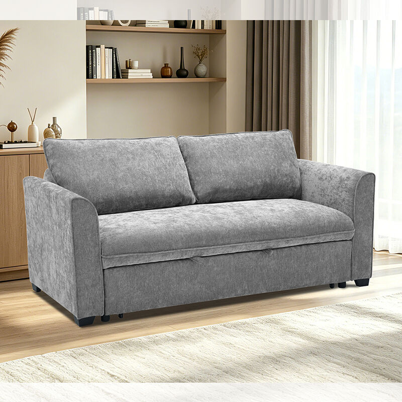 Queen Size Convertible Sleeper Sofa Bed, Comfortable Pull-Out Bed with Adjustable Backrest, Futon Sofa Bed, Gray Fabric