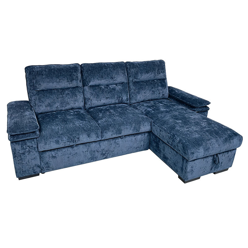L-Shaped Reversible Sectional Sleeper Sofa with Pull-Out Bed and Storage, Navy Fabric